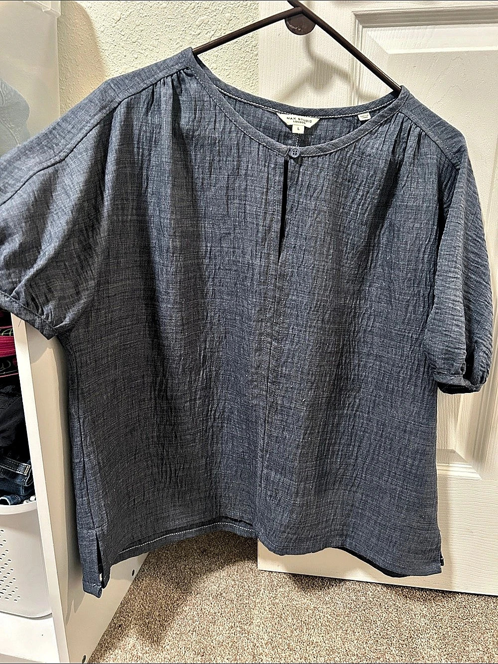 Max Studio London Blue Short Sleeve Blouse